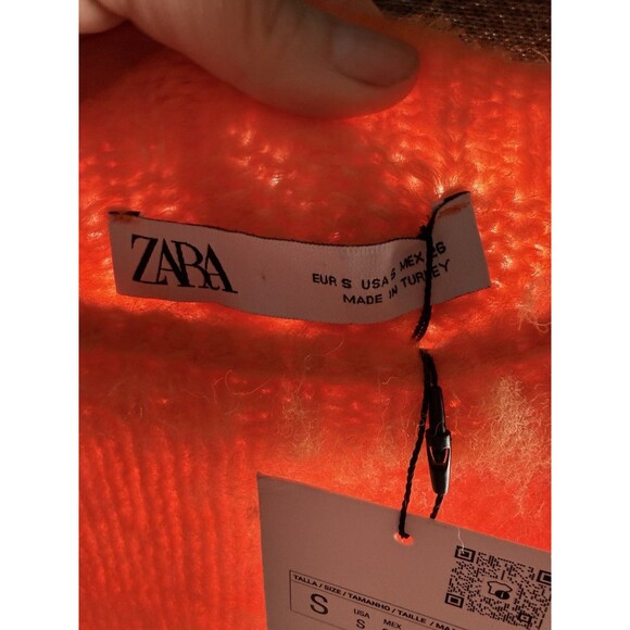 ZARA Sweater Womens Small Orange Long Sleeve Brushed Pullover Knit - Picture 4 of 7